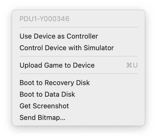 Device menu in the Playdate Simulator