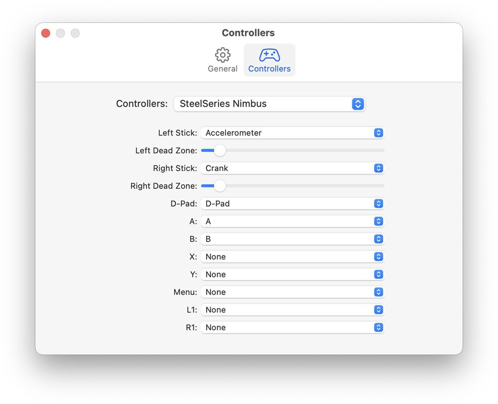 Controller preferences in the Playdate Simulator