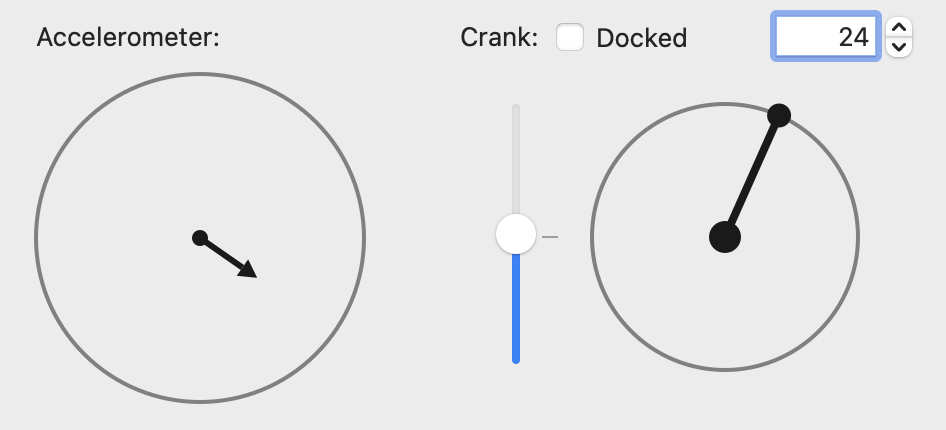 Crank and Accelerometer controls in the Playdate Simulator