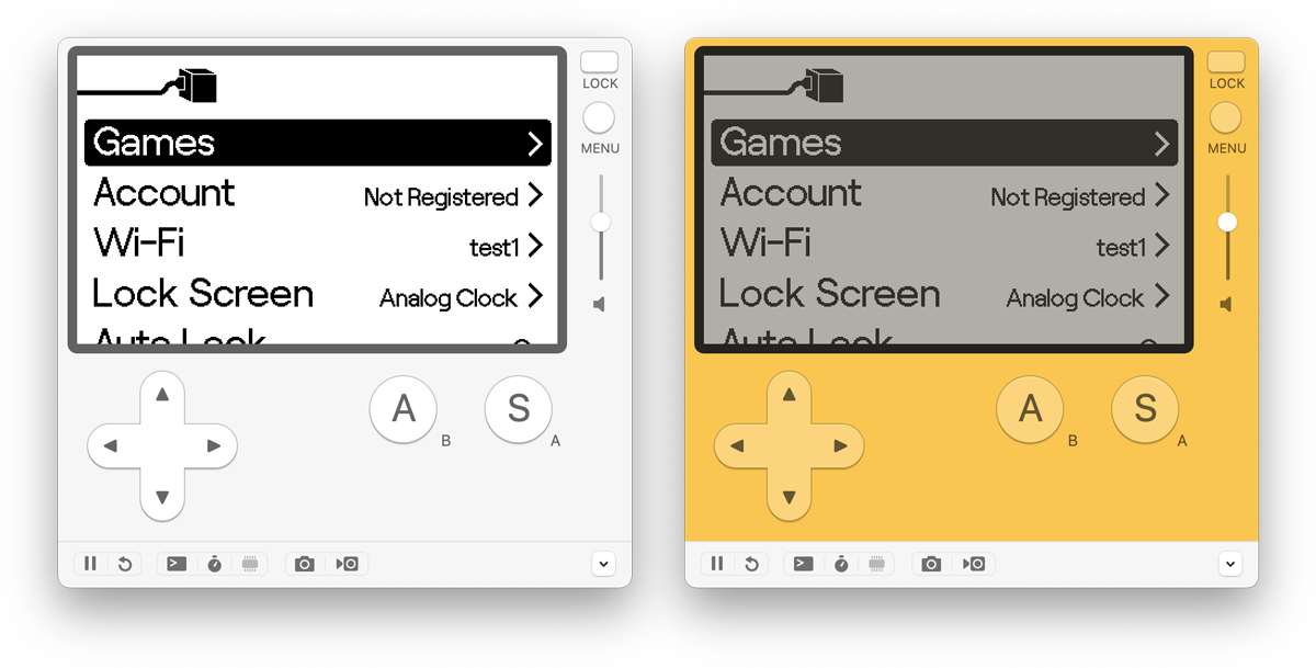 Simulated device appearance in the Playdate Simulator